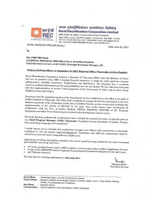 REC, Vijaywada Recruitment 2017 for 01 Chief Program Manager Post