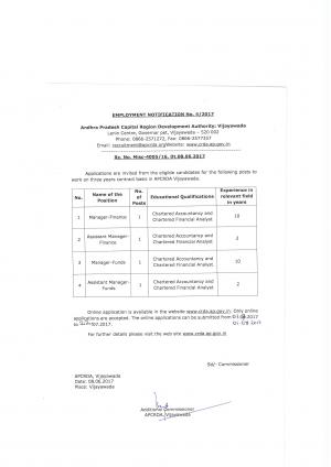 APCRDA Recruitment 2017 for 4 Manager & Assistant Manager Posts