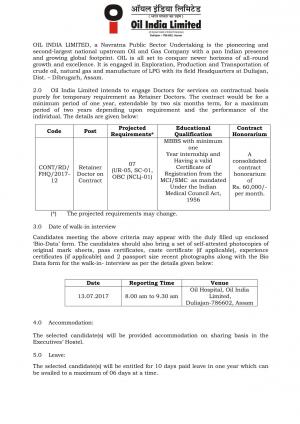 ONGC Recruitment 2017 for 07 Retainer Doctor Posts
