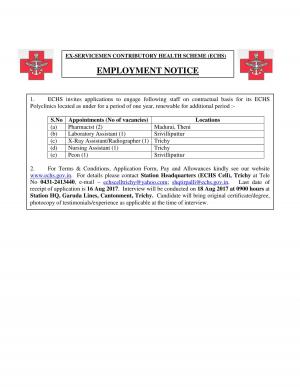 ECHS Recruitment 2017 for 06 Pharmacist & Other Posts