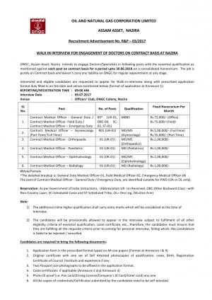 ONGC  Assam Recruitment 2017, 14 Vacancies for Medical Officer Posts HN