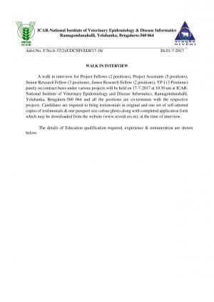 ICAR NIVEDI Recruitment 2017, 15 Vacancies for JRF, SRF, Project Fellow and Other Posts