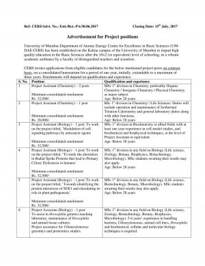 CBS, University of Mumbai Recruitment 2017 for 13 Project Associate/Assistant/Attendant Posts