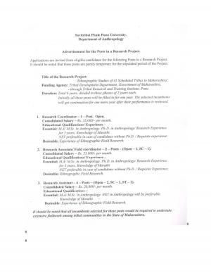 Savitribai Phule Pune University Recruitment 2017, 7 vacancies for Research Associate and Other 