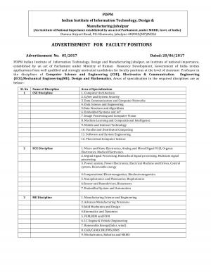 IIITDM, Jabalpur Recruitment 2017, Apply for Assistant professor under Engineering Departments   