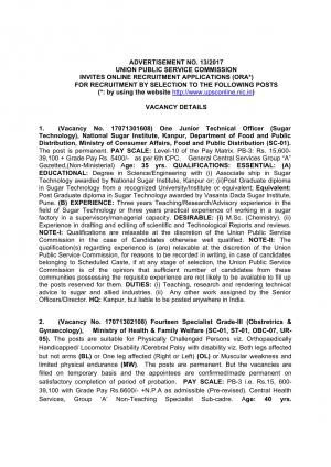 UPSC Recruitment 2017 for 53 Specialist Grade-III  & Other Posts