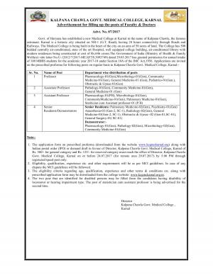 KCGMC karnal Recruitment 2017, Apply for 34 Vacancies for Assistant Professor, and Other Posts  