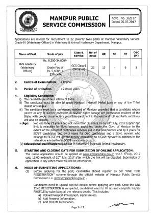 MPSC Recruitment 2017 for 22 Veterinary Officer Posts