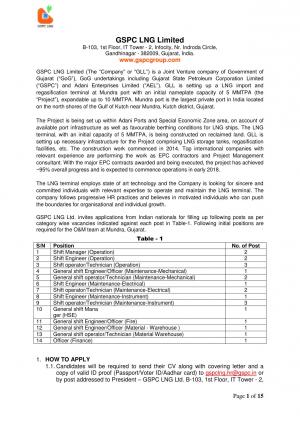 GSPC LNG Limited Recruitment 2017 for Shift operator/Technician & Other Posts 