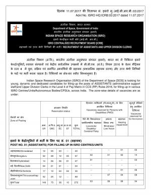 ISRO Recruitment 2017 for 313 Assistant and Upper Division Clerk Posts 