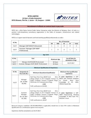 RITES Recruitment 2017, Apply for 4 Vacancies of Manager and Assistant Manager Posts  