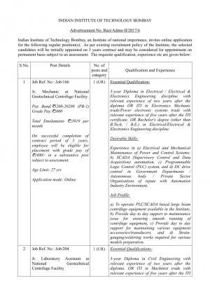 IIT, Bombay Recruitment 2017 for 17 Assistant Security Inspector and Other Posts