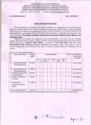 DHFWS, Bishnupur Recruitment 2017 for 10 Senior Treatment Supervisor and Other Posts  