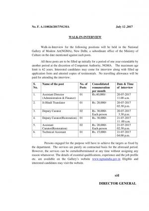 NGMA Recruitment 2017 for 08 Deputy Curator & Other Posts