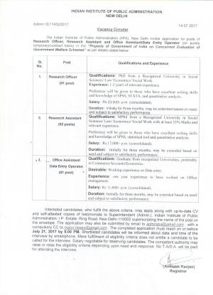 IIPA Recruitment 2017 for 04 Research Assistant & Other Posts