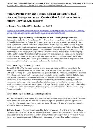 Europe Plastic Pipes and Fittings Market Outlook to 2021