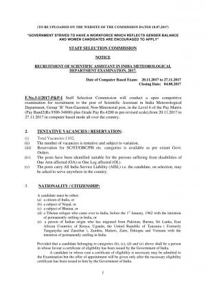 SSC Recruitment 2017 for 1102 Scientific Assistant Posts; Graduates Apply before 04 August 