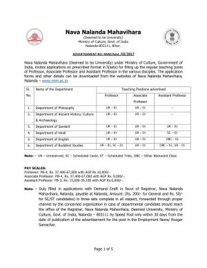 NNM Recruitment 2017 for 18 Faculty Posts