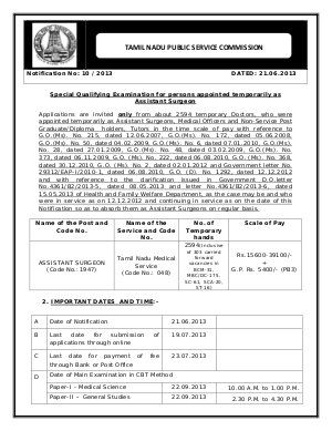 TNPSC Notified Recruitment to the Post of  Assistant Surgeon