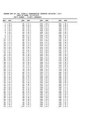 Answer Key for Question Sets of CGL (TIER-I) Examination (Evening 21 