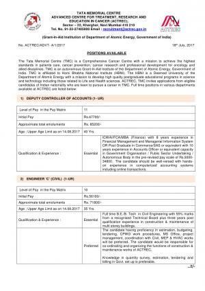 ACTREC Recruitment 2017 for 52 Technician and Other Posts