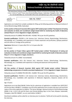 NIAB Recruitment 2017, 3 Vacancies for Research Associate and Project Fellow Posts 