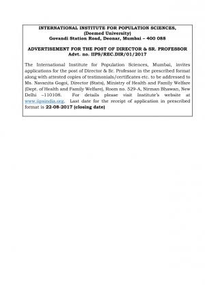 IIPS Recruitment 2017 for Director & Sr. Professor Posts 