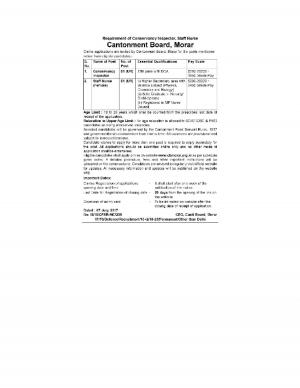Cantonment Board, Morar Recruitment 2017, 2 Vacancies for Nurse and Con. Inspector Posts 