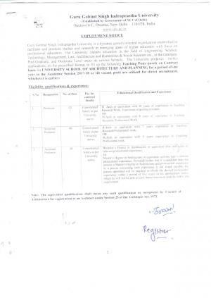 GGSIPU Recruitment 2017 for 18 Faculty Posts