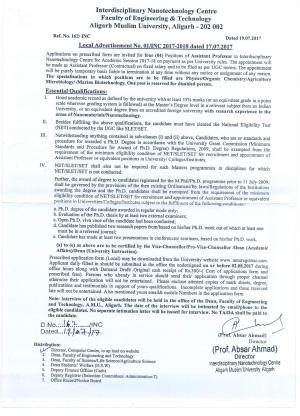 AMU, Aligarh 2017 Recruitment 2017 for 04 Assistant Professor Posts