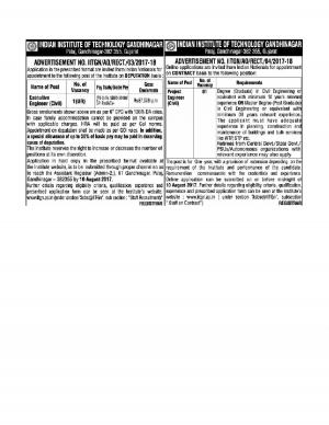 IIT Gandhinagar Recruitment 2017 2 Vacancies for Executive Engineer and Project Engineer