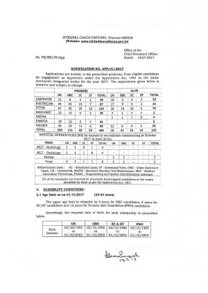 ICF, Chennai Recruitment 2017 for 574 Apprentice 