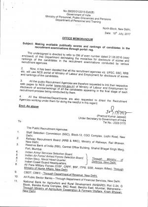 The UPSC, SSC, RRB and Other Results will be hosted on the NCS.GOV.IN, as per Govt of India Directive 