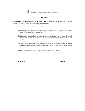 Circular regarding allotment Process for IBPS CWE PO/MT-II & CLERK-II 2013-14 