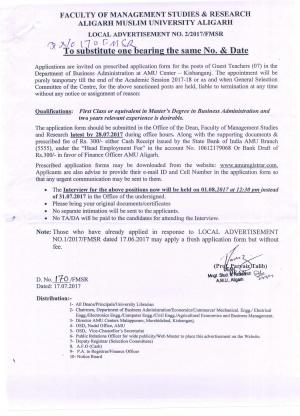 AMU Recruitment 2017, 7 Vacancies for Guest Lecturer Post   