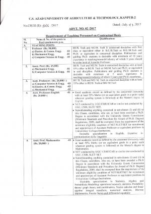 CS Azad University Recruitment 2017, 49 Vacancies for Teaching and Non-Teaching Posts