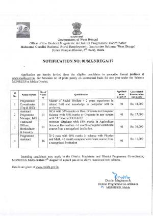 MGNREGA Recruitment 2017 for 27 Programme Assistant & Other Posts