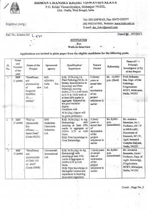 BCKV Recruitment 2017 for 11 Senior Research Fellow Posts