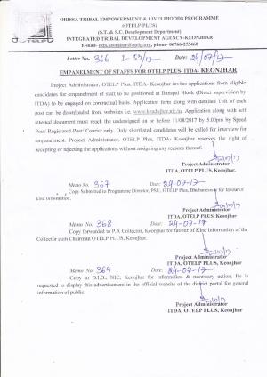 OTELP, Keonjhar Recruitment 2017 for 12 Experts and Land & Water Conservation Engineer Posts