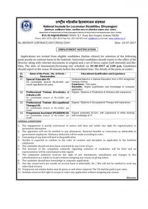 NIOH Recruitment 2017 for 04 Trainee & Other Posts 