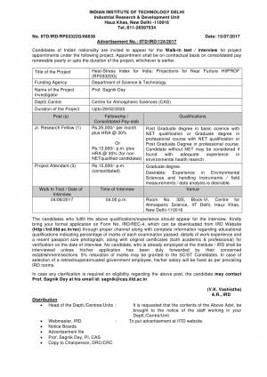 IIT, Delhi Recruitment 2017, 4 Vacancies for JRF and Project Attendant Posts