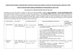 NEIGRIHMS Recruitment 2017 for 03 Dental Officer & Other Posts 