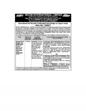 IRCON Recruitment 2017, Engineer Grads can Apply for Manager (Civil/Design) Posts