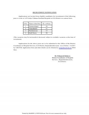 A.P.Vaidya Vidhana Parishad Hospitals Recruitment 2017, 90 Vacancies for Staff Nurse and Other    