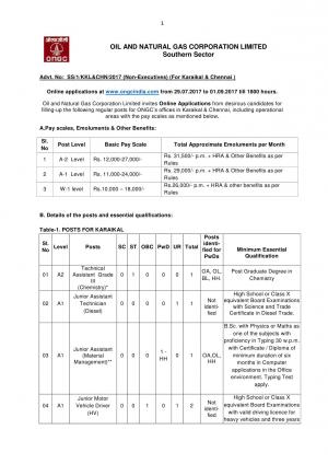 ONGC Recruitment 2017 for 08 Junior Assistant, Assistant Grade-III & Other Posts  