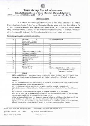 HPBOSE Recruitment 2017 for 70 Jr. Clerks Posts 