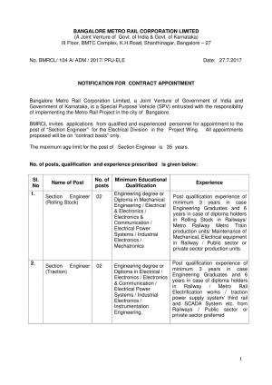 BMRC Recruitment 2017 for 20 Section Engineer Posts 