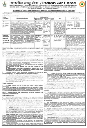 Join Indian Air Force as Commissioned Officer, Apply for NCC Special Entry & Meteorology Course Jul 