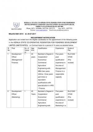 MATSYAFED Recruitment 2017 for 04 Development Officer Posts 