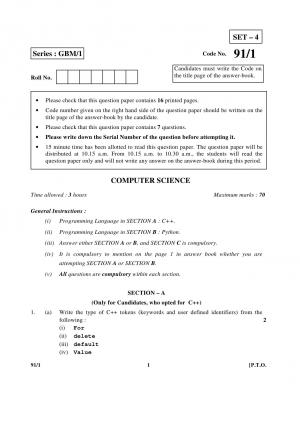 CBSE Class 12 Computer Science Question Paper 2017 Delhi
